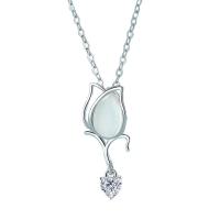 Cubic Zircon Micro Pave 925 Sterling Silver Necklace, with Cats Eye, Tulip, platinum plated, micro pave cubic zirconia & for woman, original color, 22mm, Length:Approx 17.7 Inch, Sold By PC