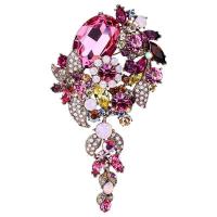 Crystal Brooch, Tibetan Style, with Crystal, Flower, plated, for woman & with rhinestone, more colors for choice, 65x110mm, Sold By PC
