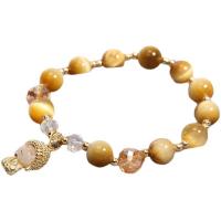 Natural Tiger Eye Bracelets with Crystal & Zinc Alloy Character gold color plated Korean style & Unisex 8mm Length Approx 6.5 Inch Sold By PC