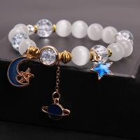 Crystal Bracelets with Cats Eye & Zinc Alloy Moon and Star gold color plated Korean style & for woman & crackle 8mm Length Approx 6.5 Inch Sold By PC