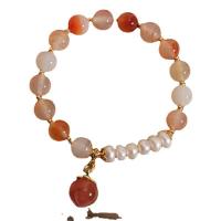 Freshwater Cultured Pearl Bracelet, Agate, with Freshwater Pearl, Peach, Korean style & for woman, 8mm, Length:Approx 6.5 Inch, Sold By PC