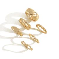 Juego de anillos de aleación de zinc, chapado en color dorado, 6 piezas & para mujer, libre de níquel, plomo & cadmio, tamaño:6.5-9, Vendido por Set