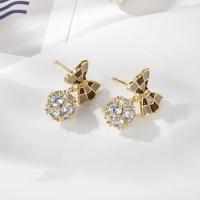 Cubic Zirconia Micro Pave Brass Earring with Plastic Pearl gold color plated & micro pave cubic zirconia & for woman & enamel Sold By Lot