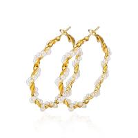 Zinc Alloy Hoop Earring with Plastic Pearl fashion jewelry & for woman 55mm Sold By Pair