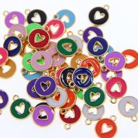 Tibetan Style Enamel Pendants, Flat Round, KC gold color plated, Unisex & hollow, more colors for choice, nickel, lead & cadmium free, 12x15mm, Approx 100PCs/Bag, Sold By Bag