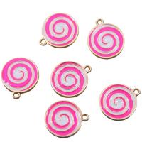 Tibetan Style Enamel Pendants, Flat Round, KC gold color plated, Unisex, pink, nickel, lead & cadmium free, 22x20x2mm, Approx 100PCs/Bag, Sold By Bag