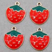Tibetan Style Enamel Pendants, Strawberry, KC gold color plated, Unisex, red, nickel, lead & cadmium free, 20x18x4mm, Approx 100PCs/Bag, Sold By Bag