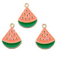 Tibetan Style Enamel Pendants, Watermelon, KC gold color plated, Unisex, pink, nickel, lead & cadmium free, 23x18x2mm, Approx 100PCs/Bag, Sold By Bag