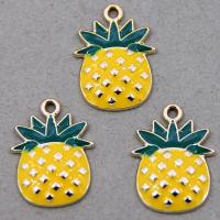 Tibetan Style Enamel Pendants, Pineapple, KC gold color plated, Unisex, yellow, nickel, lead & cadmium free, 25x19x3mm, Approx 100PCs/Bag, Sold By Bag