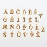 Cink ötvözet Alphabet Medálok, KC arany bevonattal, betűk a-tól z-ig & egynemű & strasszos & vegyes, nikkel, ólom és kadmium mentes, 13x10x3mm, Kb 26PC-k/Bag, Által értékesített Bag