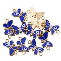 Evil Eye Connector, Tibetan Style, Butterfly, KC gold color plated, DIY & enamel & 1/1 loop, dark blue, nickel, lead & cadmium free, 20x12x2mm, Approx 100PCs/Bag, Sold By Bag