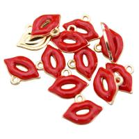 Tibetan Style Enamel Pendants, Lip, KC gold color plated, Unisex, red, nickel, lead & cadmium free, 14x19x3mm, Approx 100PCs/Bag, Sold By Bag