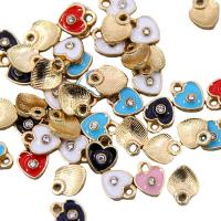 Tibetan Style Enamel Pendants, Heart, plated, Unisex & with rhinestone, more colors for choice, nickel, lead & cadmium free, 9x7mm, Approx 100PCs/Bag, Sold By Bag