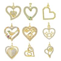 Cubic Zirconia Micro Pave Brass Pendant Heart 18K gold plated DIY & micro pave cubic zirconia & hollow nickel lead & cadmium free Approx Sold By Bag