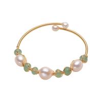 Freshwater Cultured Pearl Bracelet, Brass, with Green Aventurine & Freshwater Pearl, gold color plated, for woman, white, nickel, lead & cadmium free, 8-9mm, Sold By PC
