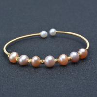 Freshwater Cultured Pearl Bracelet, Freshwater Pearl, with Brass, gold color plated, different styles for choice & for woman, more colors for choice, Length:7.1 Inch, Sold By PC