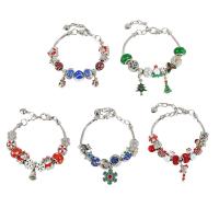 European Bracelet, Brass, with Tibetan Style, plated, Christmas Design & different length for choice & different styles for choice & for woman & enamel & with rhinestone, mixed colors, nickel, lead & cadmium free, Length:7.1 Inch, Sold By PC