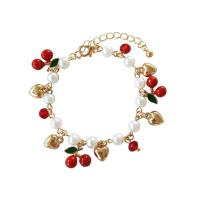 European Bracelet Zinc Alloy with Plastic Pearl gold color plated for woman & enamel mixed colors nickel lead & cadmium free Length 9.25 Inch Sold By PC