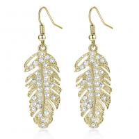 Zinc Alloy Drop Earrings Feather plated fashion jewelry & for woman & with rhinestone nickel lead & cadmium free Sold By Pair