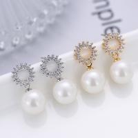 Befestiger Zirkonia Messing Ohrring, mit Kunststoff Perlen, Modeschmuck & Micro pave Zirkonia & für Frau, keine, frei von Nickel, Blei & Kadmium, 10x23mm, verkauft von Paar