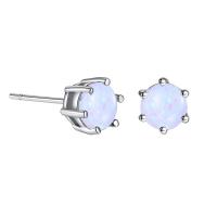 Brass Stud Earring, with Opal, plated, fashion jewelry & Unisex, nickel, lead & cadmium free, 6mm, Sold By Pair