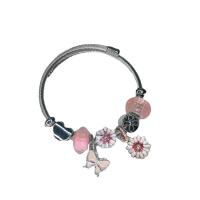 European Bracelet 304 Stainless Steel with Resin & Zinc Alloy Flower Vacuum Ion Plating Adjustable & fashion jewelry & for woman & enamel Inner Approx 58mm Sold By PC