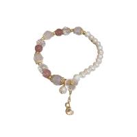 Crystal Bracelets Brass with Crystal & Plastic Pearl gold color plated fashion jewelry & for woman nickel lead & cadmium free Sold By PC