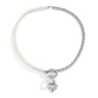 Plastic Pearl Necklace Iron with Plastic Pearl & Zinc Alloy Heart plated patchwork & fashion jewelry & for woman nickel lead & cadmium free Length 46 cm Sold By PC