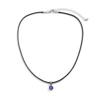 Collier Evil Eye bijoux, corde de cire, avec alliage de zinc & Acrylique, avec 7cm chaînes de rallonge, Placage de couleur argentée, bijoux de mode & motif de mauvais œil & réglable & pour femme, noire, Longueur:40 cm, Vendu par PC