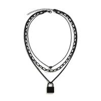 Multi Layer Necklace Iron with Zinc Alloy with 7cm extender chain Lock painted fashion jewelry & multilayer & adjustable & for woman black nickel lead & cadmium free Length 40 cm 50 cm Sold By PC