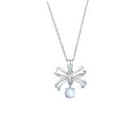 925 Sterling Silver Necklaces with Moonstone Bowknot plated fashion jewelry & for woman 450mm Sold By PC