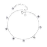 Fashion Sterling Silver Anklet, 925 Sterling Silver, platinum plated, Adjustable & micro pave cubic zirconia & for woman, original color, 250mm, Sold By PC