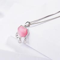 Cats Eye Pendants 925 Sterling Silver with Cats Eye Longevity Lock micro pave cubic zirconia pink Sold By PC