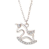 Cubic Zircon Micro Pave 925 Sterling Silver Necklace rocking horse platinum plated micro pave cubic zirconia & for woman original color 13mm Length Approx 17.7 Inch Sold By PC