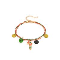 Juleferie Bracelet, Zinc Alloy, med Bomuld Cord & Resin, guldfarve belagt, Julen smykker & for kvinde, Længde Ca. 6.5 inch, Solgt af PC