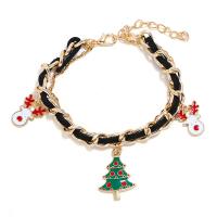 Christmas Holiday Bracelet Zinc Alloy with PU Leather gold color plated Christmas jewelry & for woman & enamel Length Approx 6.7 Inch Sold By PC