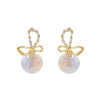 Brass Drop Earring Zinc Alloy with Plastic Pearl gold color plated for woman & with rhinestone & hollow Sold By Pair