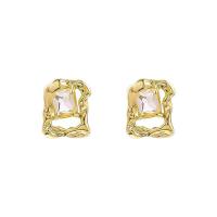 Cubic Zirconia Micro Pave Brass Earring, Geometrical Pattern, gold color plated, micro pave cubic zirconia & for woman & hollow, nickel, lead & cadmium free, 20x15mm, Sold By Pair