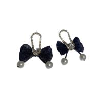 Zinc Alloy Drop Earrings with Velour & Plastic Pearl Bowknot gold color plated for woman & with rhinestone Sold By Pair