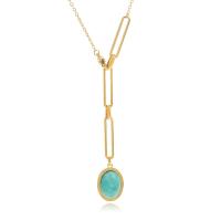 Stainless Steel Jewelry Necklace 304 Stainless Steel with Natural Stone Vacuum Ion Plating for woman gold Length Approx 17.71 Inch Sold By PC