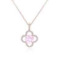 Stainless Steel Jewelry Necklace 304 Stainless Steel Four Leaf Clover Vacuum Ion Plating micro pave cubic zirconia & for woman & hollow Length Approx 17.71 Inch Sold By PC
