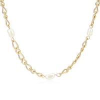 Halskette, 304 Edelstahl, mit Kunststoff Perlen, mit Verlängerungskettchen von 1.96 inch, für Frau, Goldfarbe, Länge ca. 16.92 ZollInch, verkauft von PC