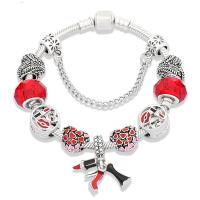 European Bracelet Brass silver color plated & Unisex & with rhinestone nickel lead & cadmium free Sold By PC