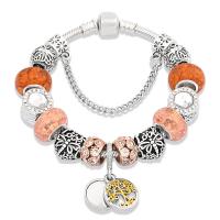 European Bracelet Brass silver color plated & Unisex & with rhinestone nickel lead & cadmium free Sold By PC