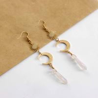 Zinc Alloy Drop Earrings gold color plated fashion jewelry & imitation gemstone & for woman two different colored 90mm Sold By Pair