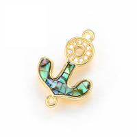 Tibetan Style Connector, Brass, with Abalone Shell, Anchor, gold color plated, fashion jewelry & DIY & micro pave cubic zirconia, multi-colored, 13x20mm, Sold By PC