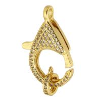 Brass Lobster Clasp, gold color plated, fashion jewelry & DIY & micro pave cubic zirconia, golden, 18x26x6mm, Hole:Approx 3mm, 10PCs/Lot, Sold By Lot