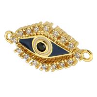 Evil Eye Connector, Brass, gold color plated, fashion jewelry & DIY & evil eye pattern & micro pave cubic zirconia & for woman & enamel, golden, 22x12x2.50mm, Hole:Approx 1mm, 10PCs/Lot, Sold By Lot