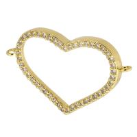 Cubic Zirconia Micro Pave Brass Connector Heart gold color plated fashion jewelry & DIY & micro pave cubic zirconia & for woman golden Approx 1mm Sold By PC