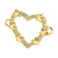 Cubic Zirconia Micro Pave Brass Connector, Heart, gold color plated, fashion jewelry & DIY & micro pave cubic zirconia & for woman, golden, 21x15x2mm, Hole:Approx 1.5mm, 10PCs/Lot, Sold By Lot